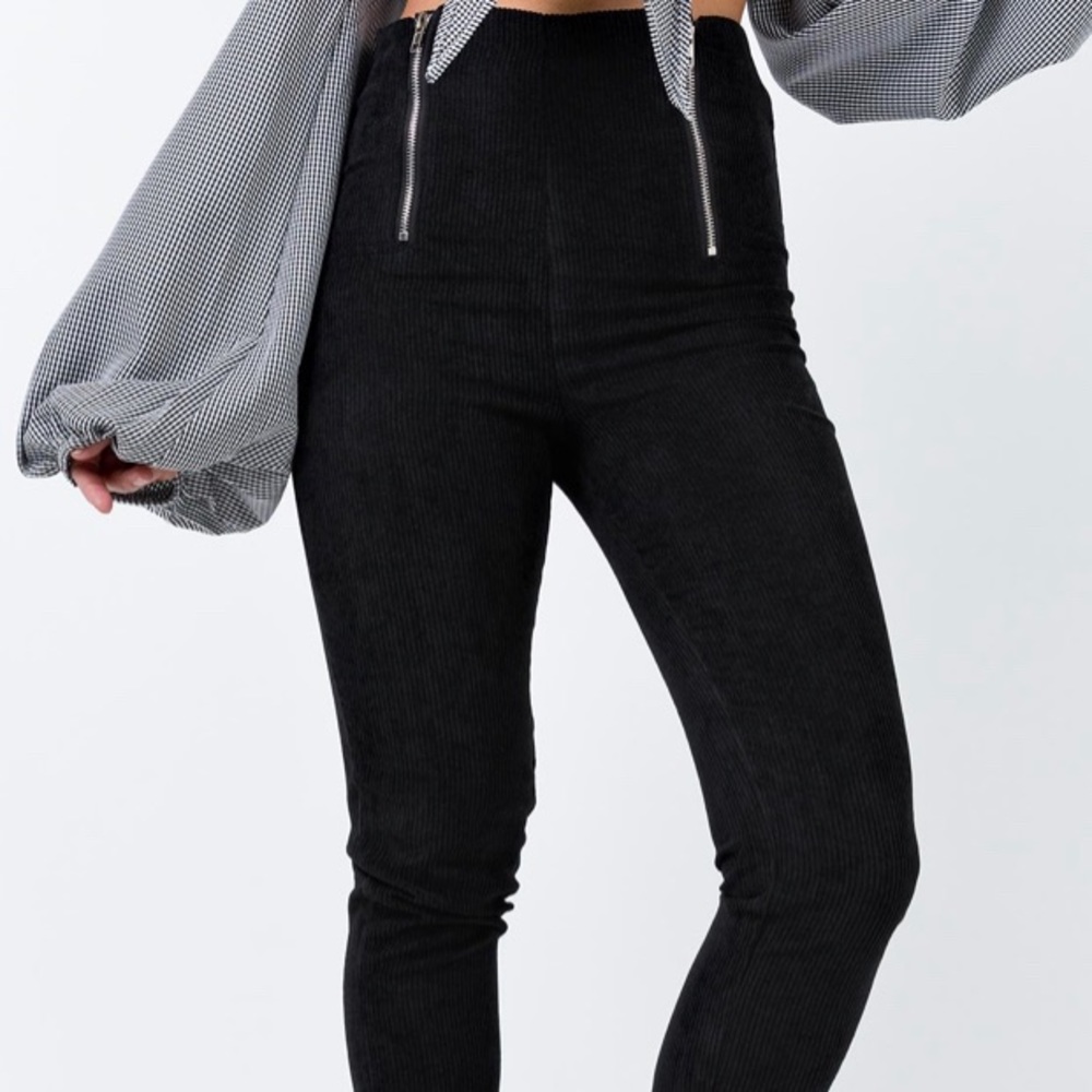 Princess Polly Black corduroy pants zipper details